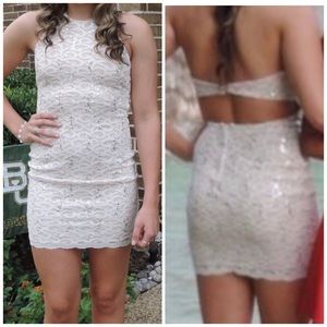 Sparkly Nude, White and Gold NYE Homecoming Prom Formal Dress Size Small